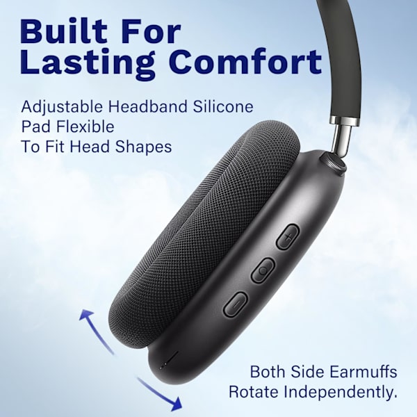 Trådløse hodetelefoner Over-Ear Bluetooth Justerbare hodetelefoner 42 timer lyttetid Volumkontroll, Passer til Gaming/Løping/Sportshodetelefoner f Space Gray