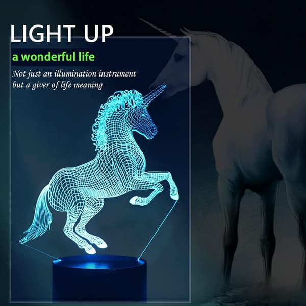 Unicorn Lamper Akryl 7-Farve 3D Illusion LED Farveskiftende