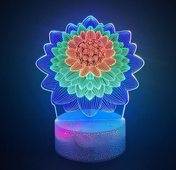 3D Nattlys Lotusblomst Inspirasjon Optisk Illusjon Lampe