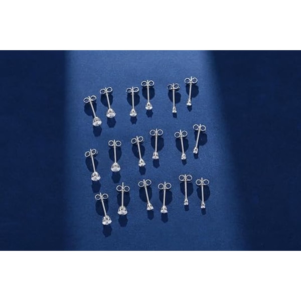 10 Par Små Dame Rustfrit Stål Runde Klare Cubic Zirconia Ørestikker (2mm 3mm 4mm CZ, Kirurgisk Stål)