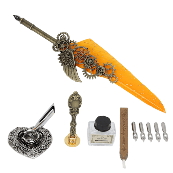 Fjerpennesæt Metal Penholder Retro Elegant Stil Klar Gravering Flad Pen 1 til 5mm/0,04 til 0,20in Skrive Dyppenne Sæt Orange