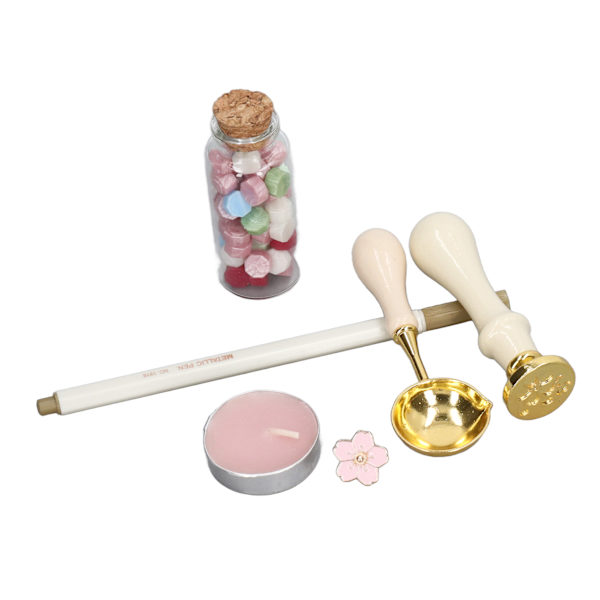 Vaxstämpelset Europeiskt Retro Sakura Mönster DIY Stämpel Handkonto Kuvert Eldfärg Tätningsvax Kit Presentförpackning Dekor