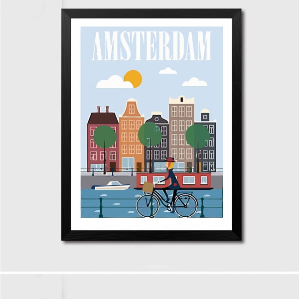 Minimalistisk stadslandskap 3 väggkonst Canvas Print affisch, enkel mode akvarell