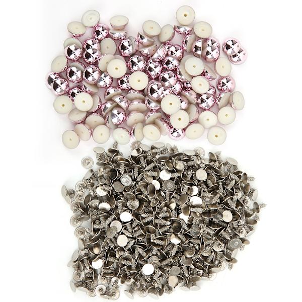 100 stk Halvsirkel Perleperler Nagler Kit for Klær Vesker DIY Dekorasjon Tilbehør (Lilla)