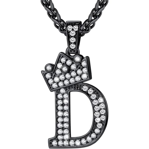 Krone Initial A-Z Halskæde, Iced Out Bogstav Vedhæng med 22-24 Tommer Kæde, Mænd Kvinder Bling Hip Hop Alfabet Navn Smykker Gave Store Initialer Halskæder D Black