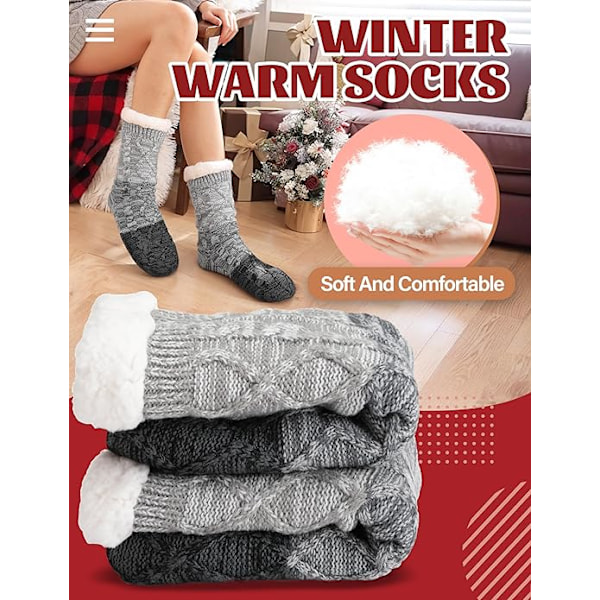 Dame Slippersokker Antislipp Fuzzy Fluffy Tykke Varme Hyttekoselige Komfortable Myke Fleece Hjemmegrep Sokker Grey