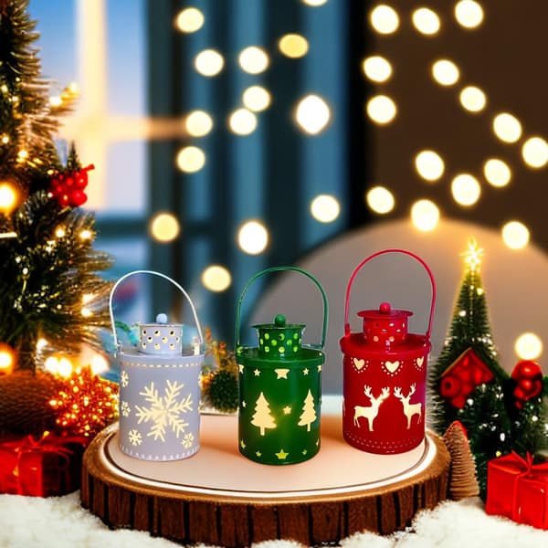 3-pack jul-LED-ljuslyktor, batteridrivna, flamlösa