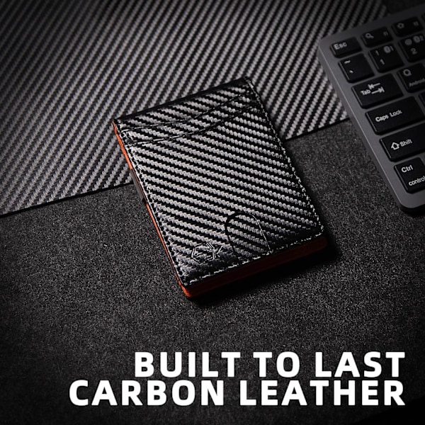Slim plånbok för män presenter 12 kortplatser ID-fönster med pengaclip minimalistisk RFID framficka bifold läder liten tunn presentask pappa födelsedag Christ Carbon Black and Orange