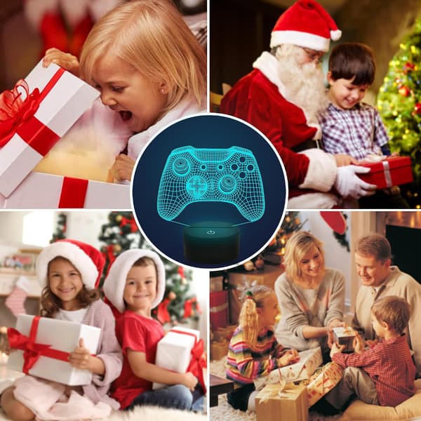 Gamepad 3D Illusionslampe, Attivolife Kontroller Nattelys med Timer, Fjernkontroll