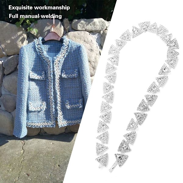 Bælte Sash tasker 1 Yards Trekant Sølv Rhinestones Trim Kæde Brudekjole Applikation Glas Sten