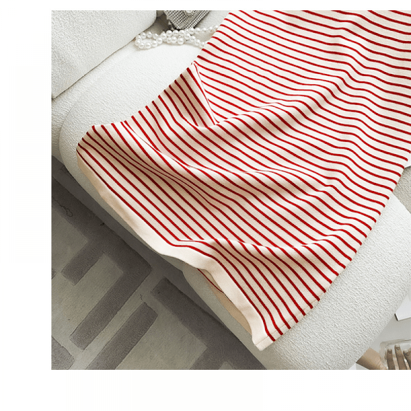 Stribet Print V-hals T-shirt Kjole (Rød One Size Fits All)