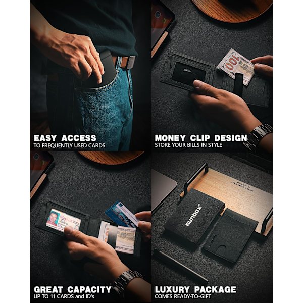 Slank Pengeclips Punge til Mænd RFID Blokering 11 Kort Holder Minimalistisk Lille Læder Bifold Herrepung Gaveæske HERM NEW-Palm Lines Black