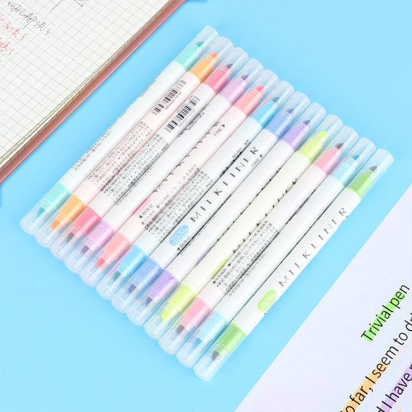 12 farger dobbelthodet fluorescerende penner tegning mild liner penn highlighter stasjonær