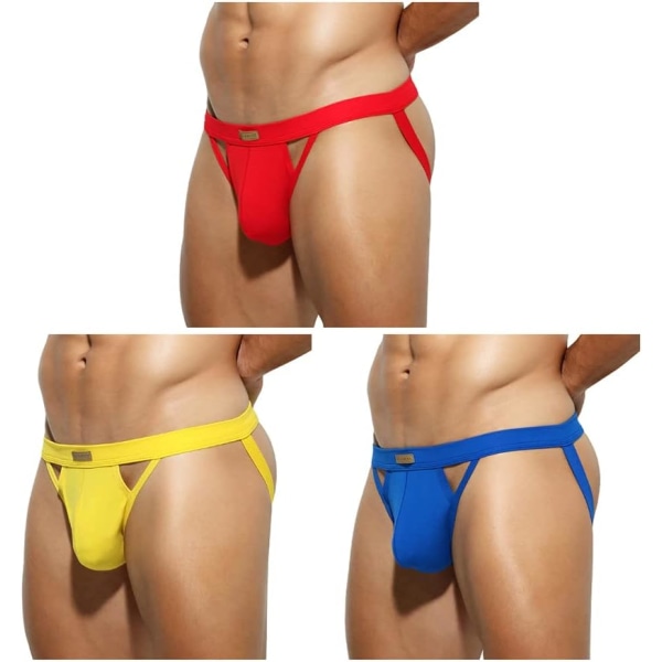 Mænds atletiske supporter stræk undertøj mesh jockstrap multipack Red Blue Yellow L