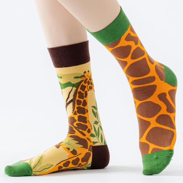 Fantasifulde dyreankelsokker, sæt med 2 par, bløde, åndbare til hverdagsbrug med legesyge print, afslappet tøjstil Giraffe