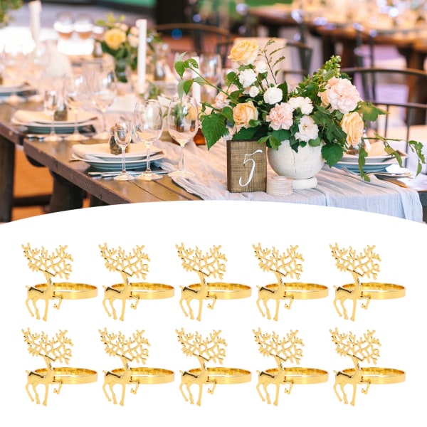 Juleserviettring Elegant dekorativ metall hjort serviettringholder til bryllupsfest daglig 10 stk. Gold