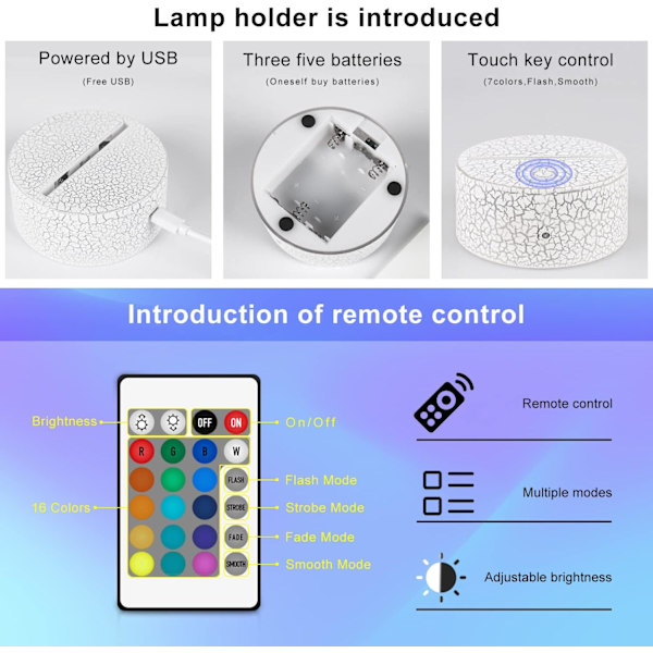 Nattlampa, lampa med fjärrkontroll & smart touch 16 färger som byter dimbar anime bordslampa, perfekt födelsedag jul Stitch-gåvor för pojkar och flickor