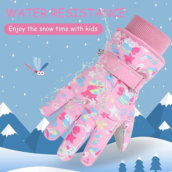 Barnens Skidhandskar Vinter Snöhandskar Vattentäta Vinter Varma Handskar för Snowboard, Släde Pink M