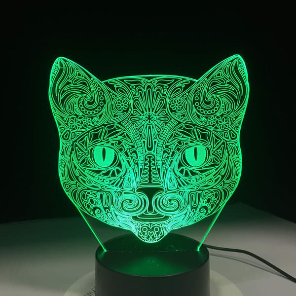Katteansikt 3D Visuell Lampe Optisk Illusjon LED Nattlys Ama