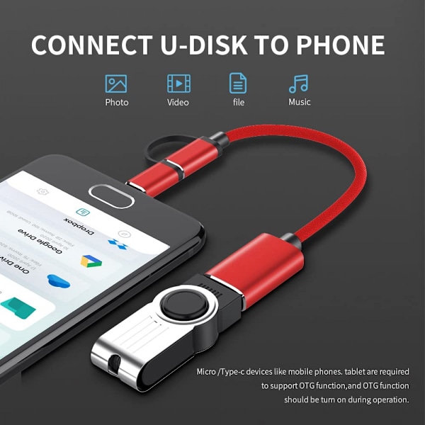 2 i 1 USB C-kabel YACSEJAO Typ C & Micro USB-kabel till USB 3.0 Snabbladdningsflätad sladd OTG för alla Android-enheter Smartphones，Tablets，MP4 och