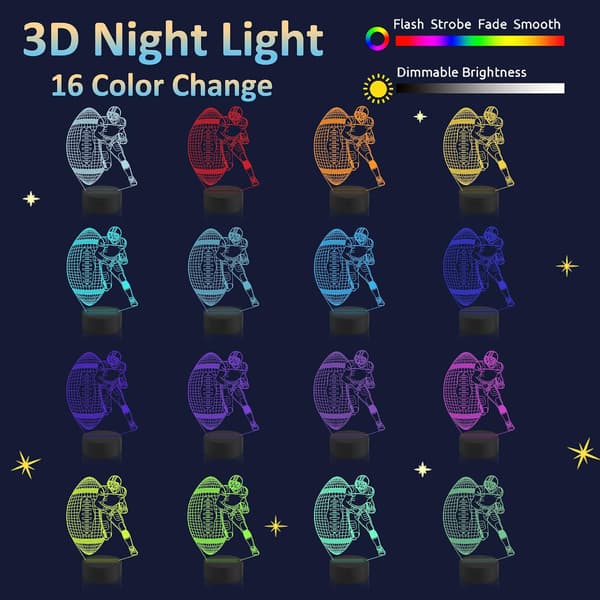 Fotballspiller 3D Nattlys, Attivolife Rugby Illusjon LED