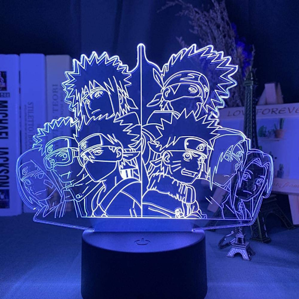 Naruto Kakashi Uchiha Sasuke 3D Illusions nattlampe Smart Touch, RGB-effekt USB-kabeldrevet Kreativ 3D Japansk Anime Lampe