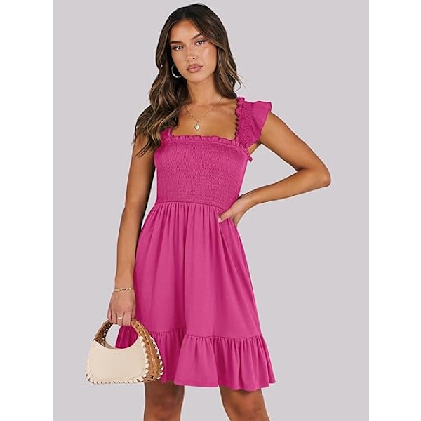Naisten kesän rento hihaton nelikulmainen kaula-aukko mekko 2025 Smocked Ruffle Backless Boho Beach Söpö teini lyhyt aurinkomekko S