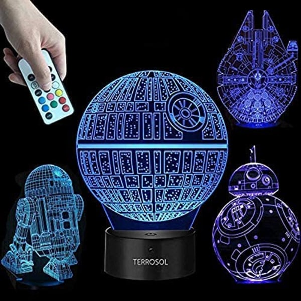 3D Star Wars-lampa - Star Wars-gåvor - 4 mönster och 1 bas och 1 fjärrkontroll