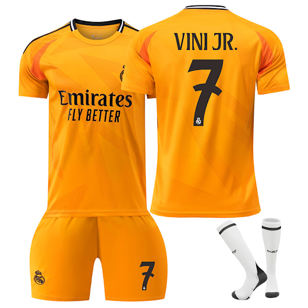 24-25 Real Madrid bortefotballdrakter Barnefotballsett No.7 Vini XXL