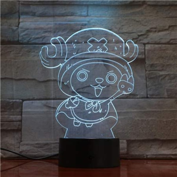 One Piece Luffy 3D Illusion Natlampe Smart Touch, RGB Effekt USB Kabel Drevet Kreativ 3D Japansk Anime Lampe