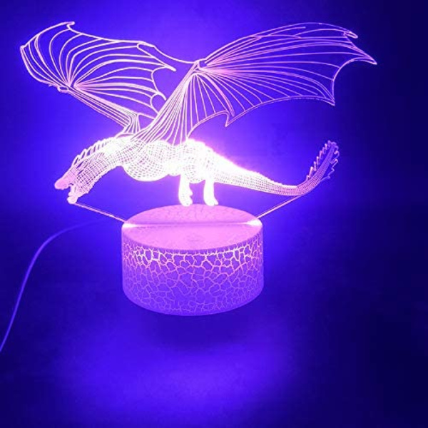 3D Drage Dinosaur Natlampe Illusion Led 7 Farve Cha