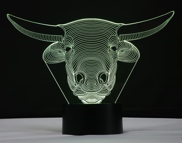 Kvæg 3D Natlampe 7 Farve LED Touch Bord Skrivebordslamper Ene