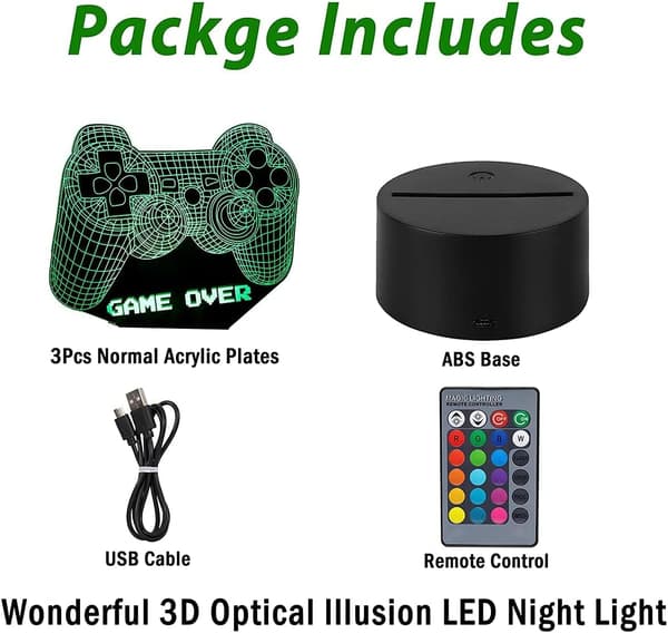 3D Videospillkontroller Lampe Nattlys 3D Illusjon Spill O