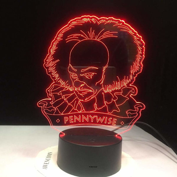 3D Børne Illusion Natlampe, Pennywise Figur 3D Led Nat