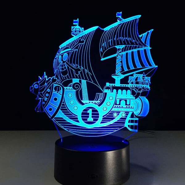 3D LED Piratskip Optisk Illusjon Sensor Nattlys med Smart Berøring