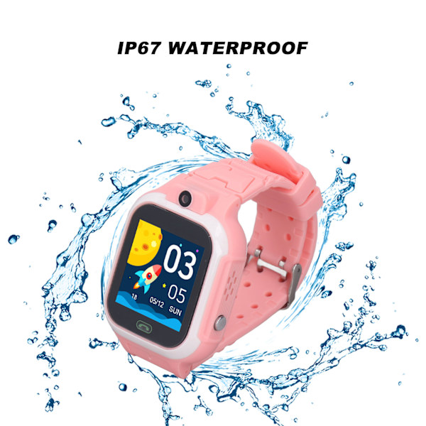 Børns Smart Watch IP67 Vandtæt Multifunktionel 4G Opkald Stemmebesked Intelligent Ur til Børn Pink