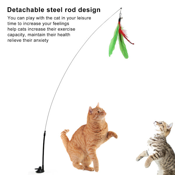 Rolig kattfjäderpinne interaktiv handhållen kattfjäderstav med sugkopp för katter Green Feather