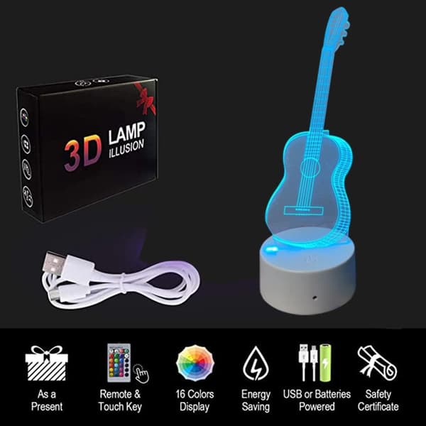 3D Illusion Natlampe Guitar - Guitar 3D Illusion Lampe