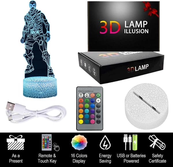Skull Trooper Natlys 16 Farvemuligheder 3D Optisk Illusion LED Lampe