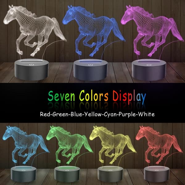 Hest 3D Illusion Lampe 7 Farveskiftende LED Natlampe Atmo