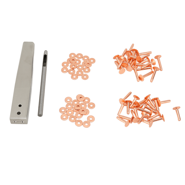 Kobbernagler Burrs Kit Kobbernagler med Settere Rustfrie Nagler DIY Lærhåndverktøy for Klær Veske Belte Stil C