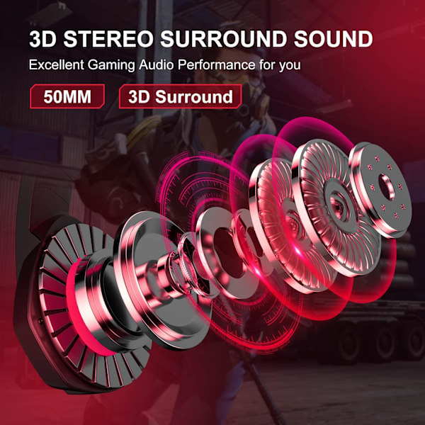 PS4 Gaming Headset med 7.1 Surround Sound, PC Headset med støjreducerende mikrofon og LED-lys, H3 Over Ear-hovedtelefoner til Nintendo Switch, PS5, Xbox On Black Red