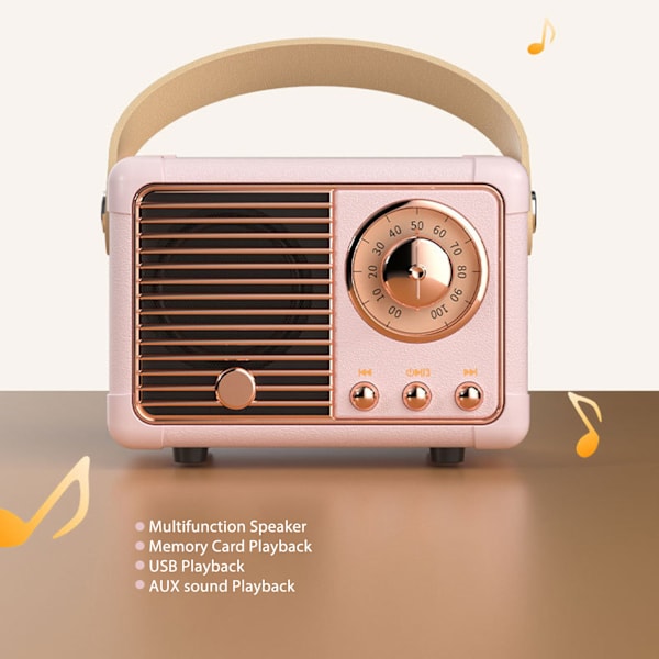 Retro Bluetooth-högtalare kraftfull subwoofer-effekt bärbar mini utomhus trådlös högtalare rosa