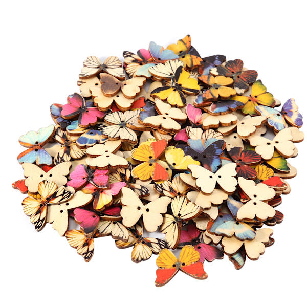 100 stk tre knapper sommerfuglformet DIY håndverk sytilbehør Scrapbooking Decor (21*27MM )