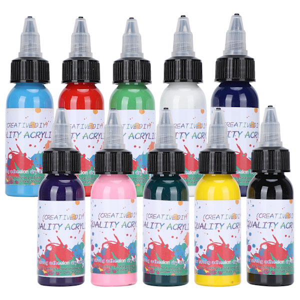 10 flasker akrylmalingsett fargerikt for kunststudentmaling pigment plastboks 30ml