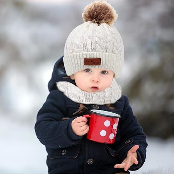 Børne Vinterhat, Halsvarmer og Handsker Sæt, Toddler Vinterhat Strikket Handsker Halsvarmer med Fleecefoer til Børn 2-5 År Blue