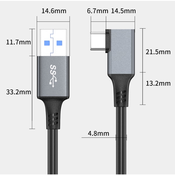 Galaxy S10 Laddare USB Typ-C Kabel 90 Grader Hållbar Nylon