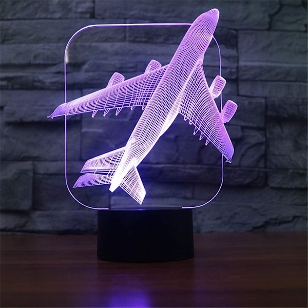 Flygplan 3D LED Civil Optisk Illusion Nattlampa, ZTOP 7 Färgbyte Touch Switch USB-driven Sovrumsdekoration Skrivbordslampa