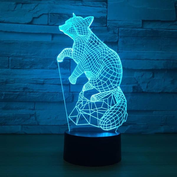 3D Dyre Fox Natlampe, 3D Illusionslampe 16 Farveskift