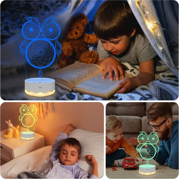 Lysende Ugle Drømmefangersett, Dyr Fugl 3D Illusions LED Nattelys